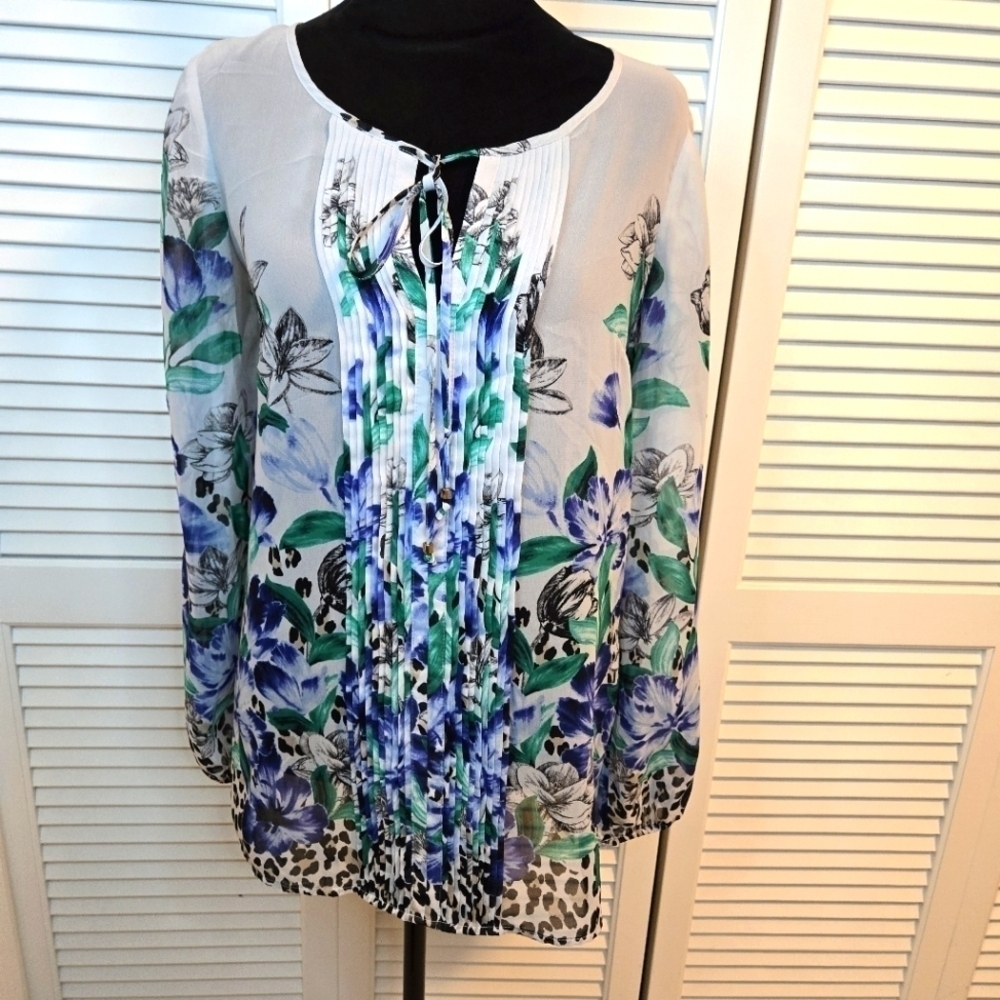 WHBM White House Black Market Floral Shirt Top - Sz 4 Lightweight Tunic Retro